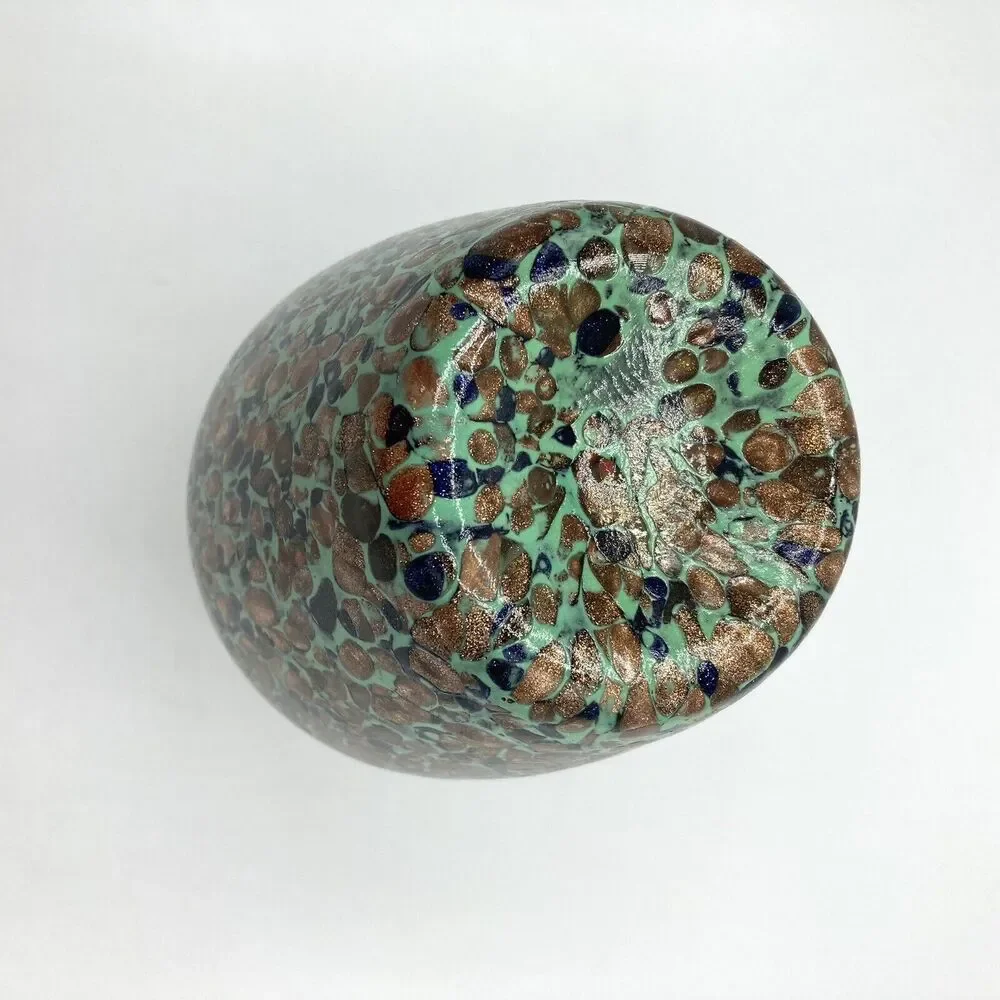 Vintage Murano Art Glass Vase Aventurine Teal Gold Fleck Mid Century Art Nouveau